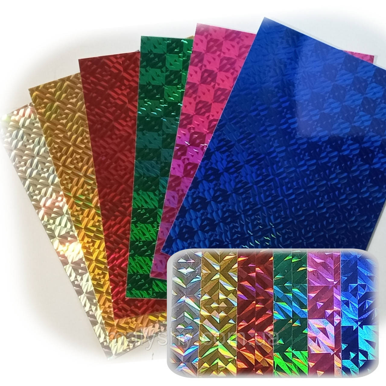Набір кольорового голографічного картону А4 "Піксели" / 6 кольорів / Односторонній кольоровий картон