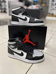 Чоловічі високі кросівки Найк Nike Air Jordan 1 (black white gray) ||