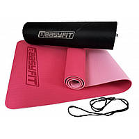 Коврик для йоги и фитнеса EasyFit EF-1924E-PP, TPE+TC 6 мм, двухслойный + Чехол розовый cо св.розовым,
