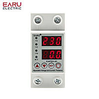 Защитное реле напряжения и тока однофазное EARU ELECTRIC 63A 220В цифровой отсекатель от перепадов напряжения