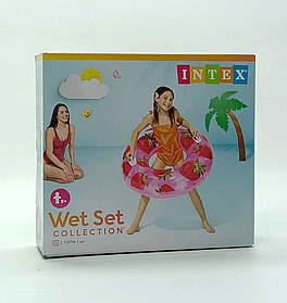 Круг надувний Intex "Wet set Полуничка" 107 см із ручками рожевий 56261NP-3