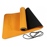 Коврик для йоги и фитнеса EasyFit EF-1924-ORB, TPE+TC 6 мм, двухслойный оранжевый-черный, Lala.in.ua