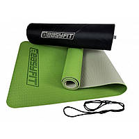 Коврик для йоги и фитнеса EasyFit EF-1924E-GNGY, TPE+TC 6 мм,, двухслойный + Чехол зеленый с серым, Vse-detyam