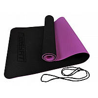 Коврик для йоги и фитнеса EasyFit EF-1924-BV, TPE+TC 6 мм, двухслойный черный-фиолетовый, Lala.in.ua