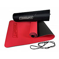 Коврик для йоги и фитнеса EasyFit EF-1924E-RB, TPE+TC 6 мм, двухслойный + Чехол красный с черным, Vse-detyam