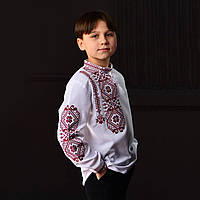 Вышиванка из хлопка на мальчика с с узором бордового цвета, детская сорочка вышиванка