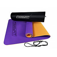 Коврик для йоги и фитнеса EasyFit EF-1924E-VO, TPE+TC 6 мм, двухслойный + Чехол фиолетовый с оранжевым, Land