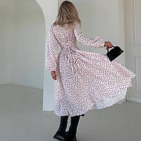 Муслиновое платье миди с разрезом и шнуровкой на спине Белый с розовыми цветочками, M-L