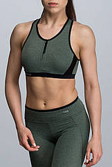 Жіночий еластичний спортивний топ на змійці кольору хакі розмір XS