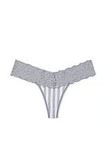 Хлопковые трусики-стринги с кружевной талией VICTORIA'S SECRET Lace-Waist Cotton Thong Panty размер XS