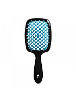 Janeke Продувная широкая расческа для укладки волос и сушки феном Superbrush Plus Hollow Comb (черная с синими