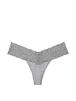 Хлопковые трусики-стринги с кружевной талией VICTORIA'S SECRET Lace-Waist Cotton Thong Panty размер XS