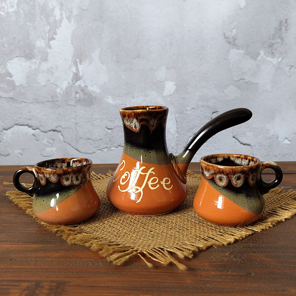 Турка Асканія Coffee 150 мл вохра керамічна з чашками + розсікач, фото 1