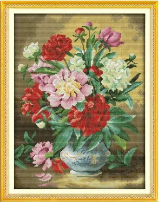 Набір для вишивання за нанесеною на канву схемою "The peony vase 2". AIDA 14CT printed, 35*45 см