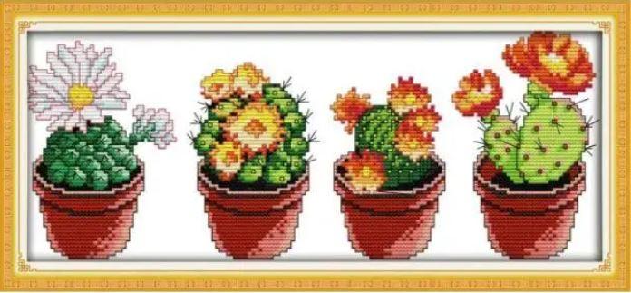 Набір для вишивання за нанесеною на канву схемою "Beautiful cactus 1" .AIDA 14CT printed, 36*17 см