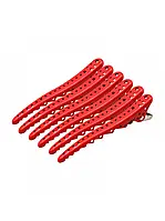 Парикмахерские клипсы-зажимы для волос акула металлические 10,3 см красные 6
