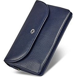 Темно-синій жіночий гаманець-клатч із натуральної шкіри із клапаном на кнопці ST Leather ST023