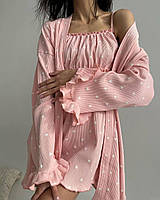 Женская нежная пижама рубчик цветочный принт Халат и Рубашка