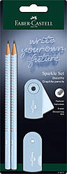 Набір Faber-Castell 2 чорнографітних олівця Grip Sparkle Sky Blue з стругачкою і гумкою Sleeve, 218471