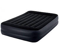 Двуспальный надувной Велюр матрс кровать с подголовником и встроенным насосом Intex 203 х 152 х 42 см Синий