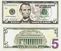 Банкнота 5 доларів США в ідеальному стані UNC