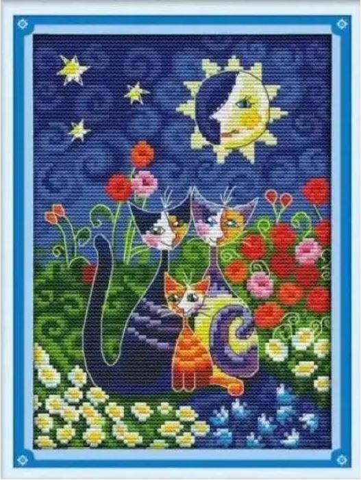 Набір для вишивання за нанесеною на канву схемою "Cats under the sun (1) ". AIDA 14CT printed, 19*28 см