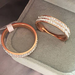 Кільце Афіна з доріжками з білих фіанітів медзолото, розмір 17,18,19