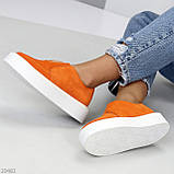 Замшеві неоново оранжеві лофери натуральна замша на потовщеній білій підошві взуття жіноче, фото 5