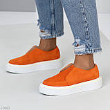 Замшеві неоново оранжеві лофери натуральна замша на потовщеній білій підошві взуття жіноче, фото 8