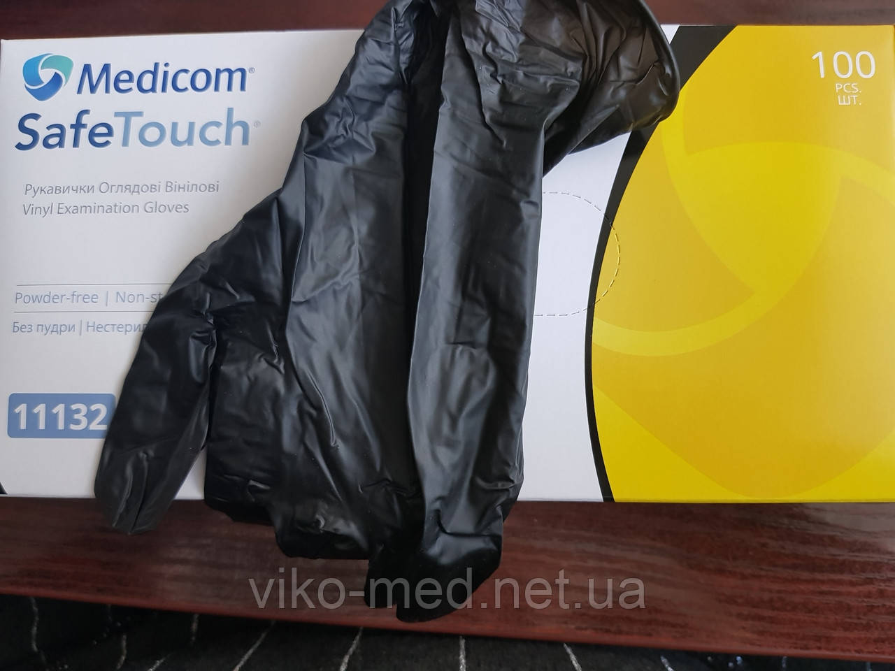 Рукавички вінілові, нестер. н. M, не припудрені, чорні (50 пар) Медіком*, фото 1