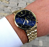 Мужские золотые наручные часы Rolex, часы для мужчин Ролекс кварцевые в подарочной коробке