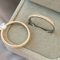 Кільце Марсель біле медзолото з доріжкою з білих фіанітів, розмір 17,18