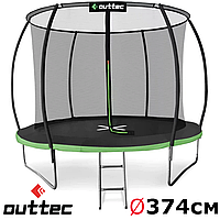 Батут Outtec Premium с внутренней сеткой 12ft (374cm) Черно-зеленый