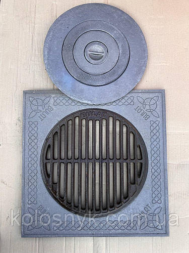 Плита чугунная печная с кольцами 530х530 под казан + гриль Ø400мм ...