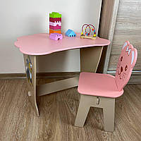 Вау!Детский стол розовый!Стол-парта с крышкой облачко и стульчик фигурный.Подойдет для учебы, рисования 566