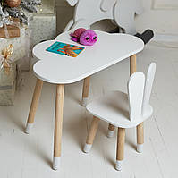 Белый столик тучка и стульчик детский зайка. белоснежный детский столик 5715