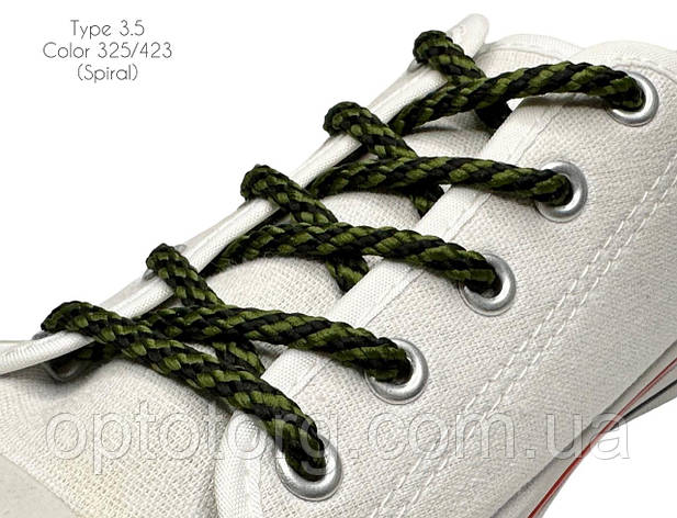 Шнурки для взуття 60см Чорний+хакі круглі Спіраль 5мм поліестер, фото 2