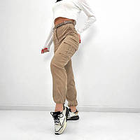 Женские вельветовые брюки карго 42 размер. Бежевый