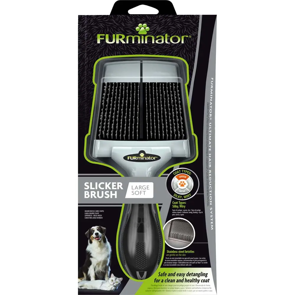 Щітка-пуходерка собак та котів FURminator м'яка 20,5 х 9,5 х 1,5 см L
