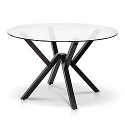 Великий круглий кухонний скляний стіл діаметром 120 см на кухню на чорних ніжках Джой
