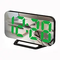 Настольные часы Led зеркальные светодиодные со встроенным будильником USB 15,8см Зелёные (DS-3625L)