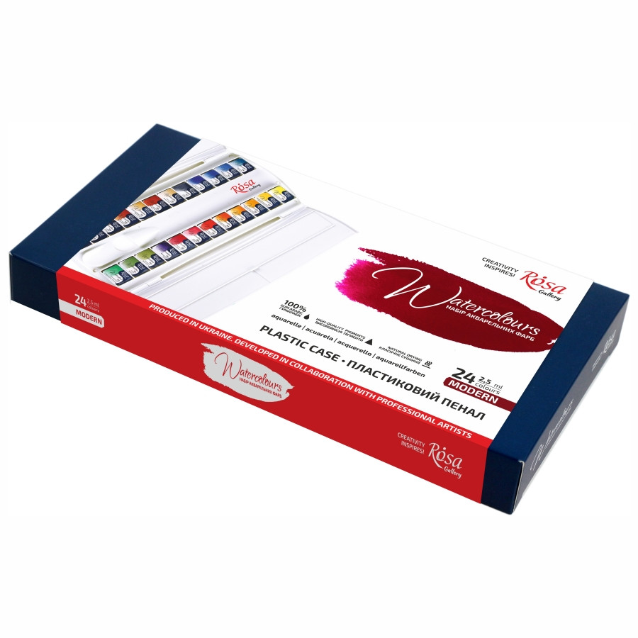 Набір акварельних фарб Modern 24 кольори пластиковий пенал Rosa Gallery, 340302, фото 1