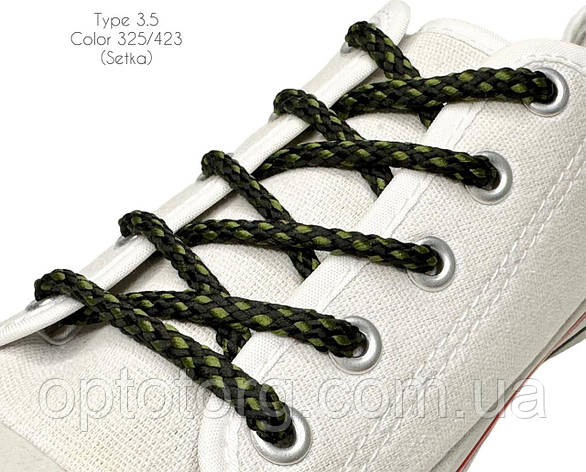 Шнурки для взуття 60см Чорний+хакі круглі Сітка 5мм поліестер, фото 2
