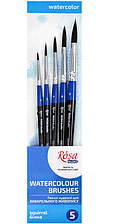 Набір пензлів білка 5 штук круглі No 0, 2, 4, 6, 8 Rosa Studio, 18618