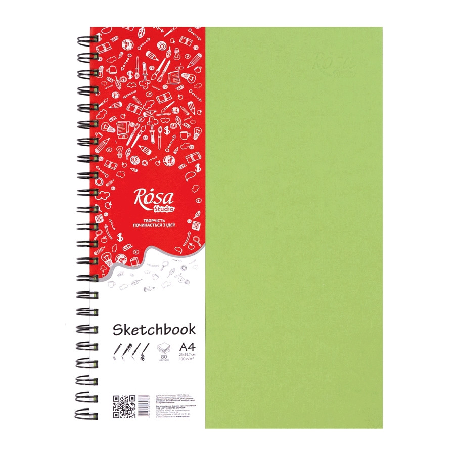 Блокнот на спіралі А4 80 аркушів 100 гм фісташковий Rosa Studio, 165010, фото 1