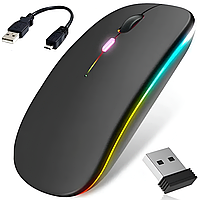 Беспроводная мышь с RGB подсветкой, Bluetooth, 1600DPI / Светодиодная аккумуляторная мышка с матовым покрытием