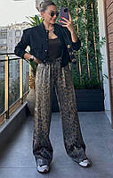 Женские стильные леопардовые брюки ткань: шелк коттон Мод. 652