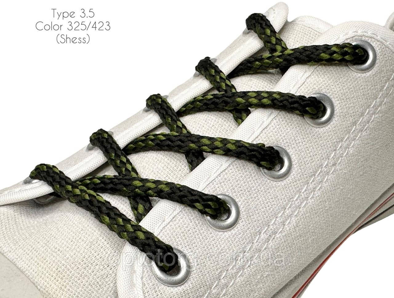 Шнурки для взуття 60см Чорний+хакі круглі Шахмата 5мм поліестер