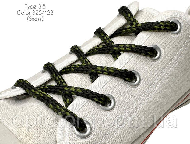 Шнурки для взуття 60см Чорний+хакі круглі Шахмата 5мм поліестер, фото 2