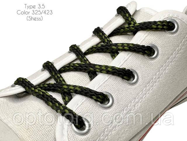 Шнурки для взуття 60см Чорний+хакі круглі Шахмата 5мм поліестер